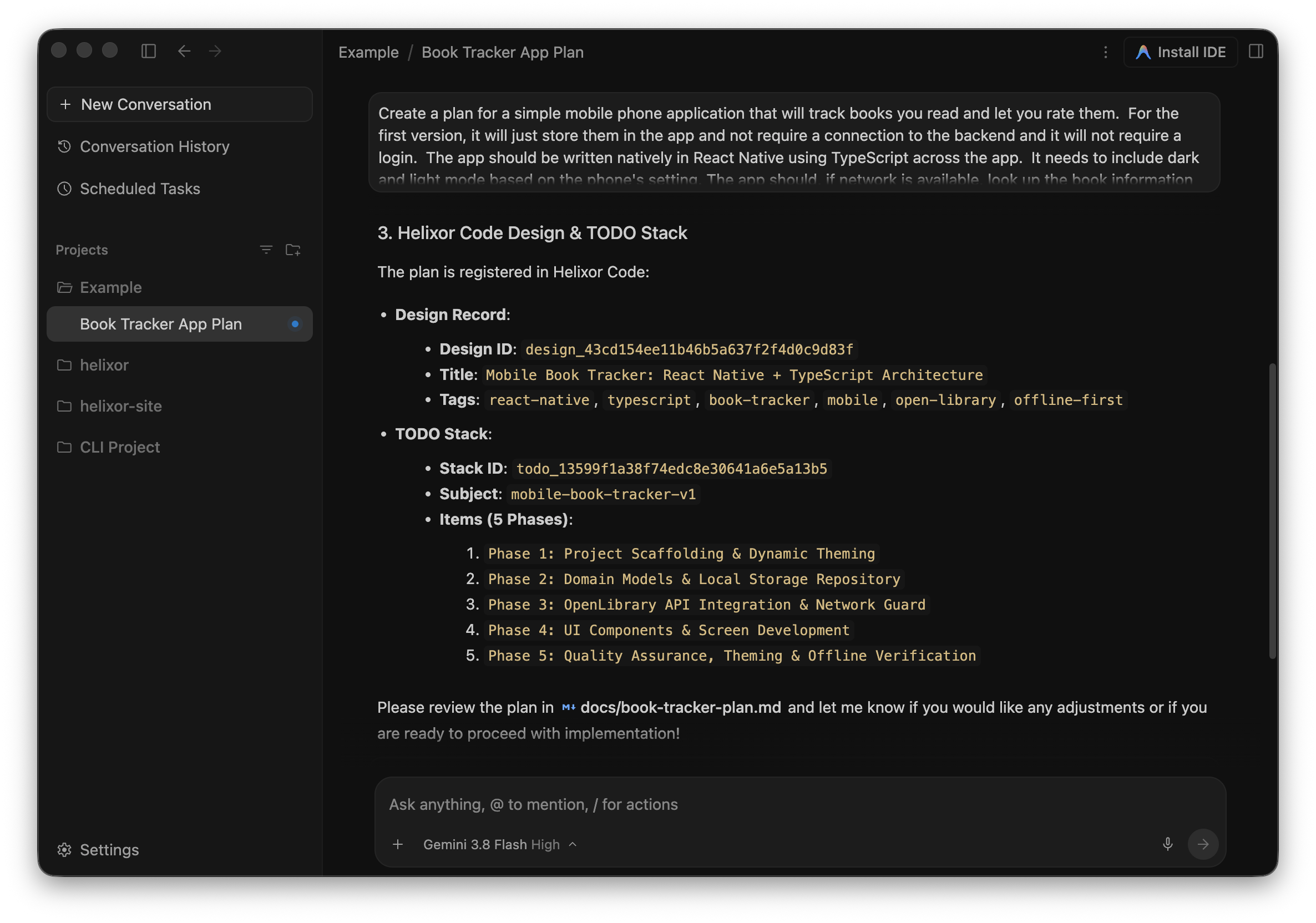 Antigravity creating design and TODO stack